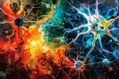 Synaptische Explosion: Abstrakte Darstellung von Neuronen und kosmischer Energie